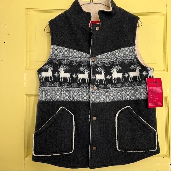 CLEARANCE BLACK MOUNTAIN SHERPA WOOL FAIR ISLE VEST WITH POCKETS SIZE MEDIUM NWT - Picture 1 of 7